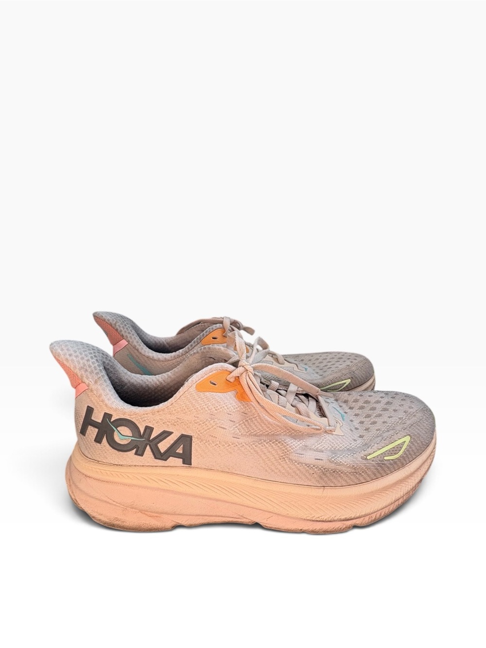 Hoka Cream Sneakers with Orange & Teal Accents